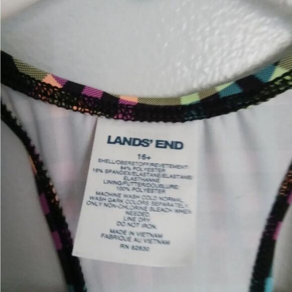 Lands End Tankini Top Multicolor Plaid Swim Racerback - Picture 3 of 5